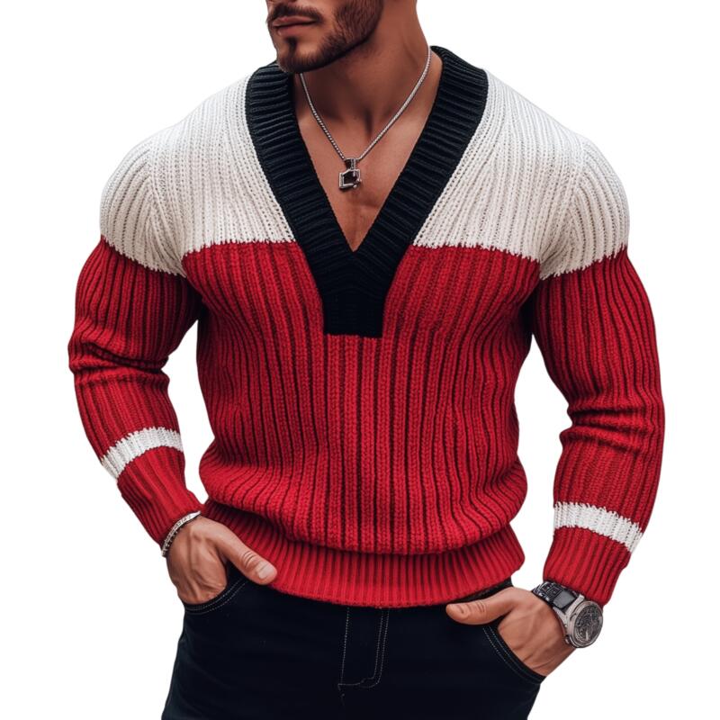 Heren Stijlvolle Pullover Sweater met Contrastkleur, Ademend, Gebreid, Slim Fit MTA2838H0M