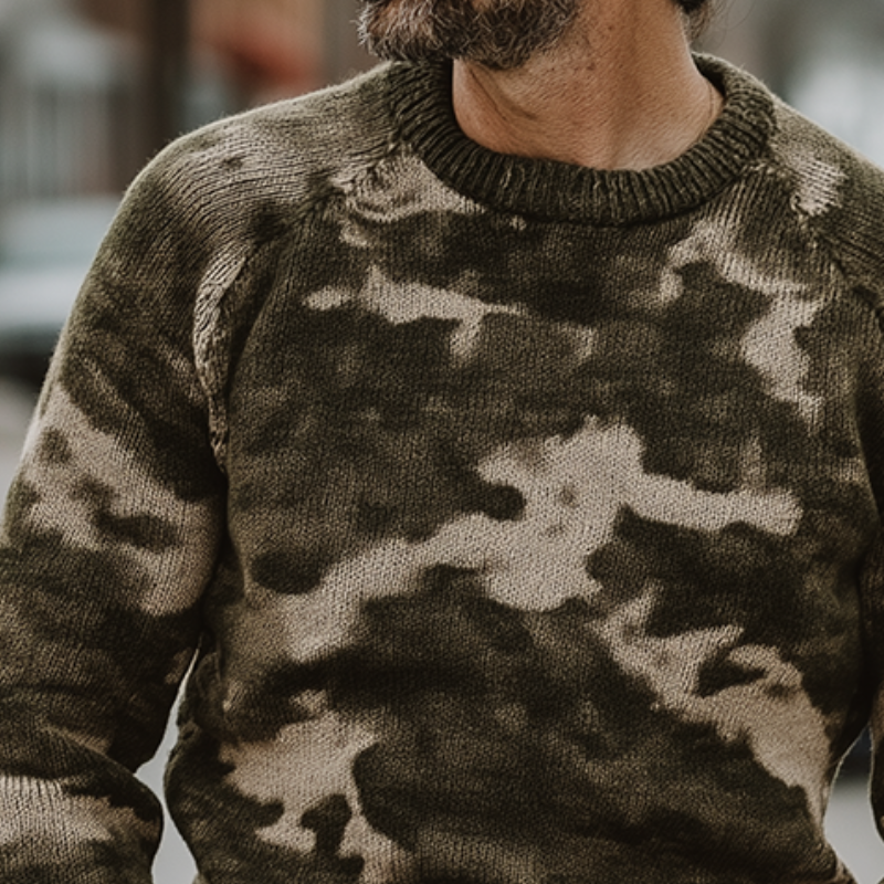 Heren Retro Casual Sweater in Camouflage met Ronde Hals MTA2169H0TO