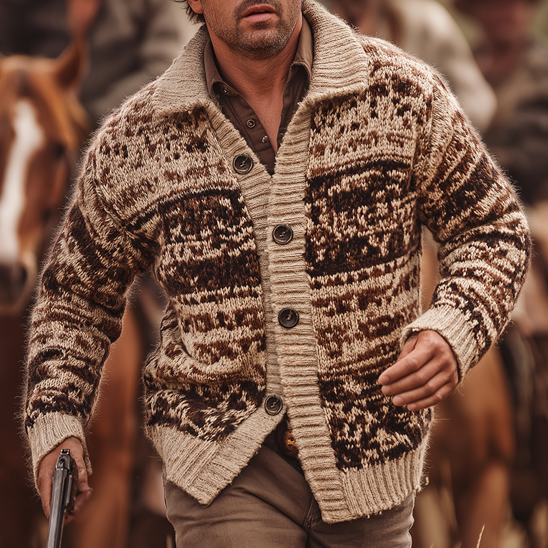 Heren Vintage Casual Western Ranch Trui met Kraag en Knopen MTA1529H0TO