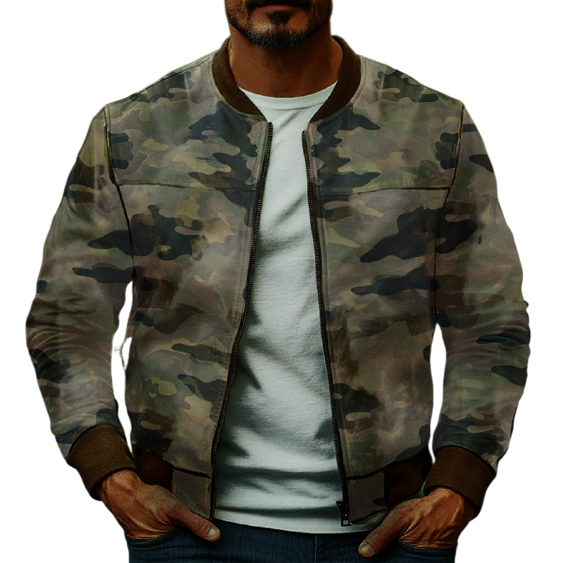 Heren Casual Leren Jas in Camouflage 26324545F
