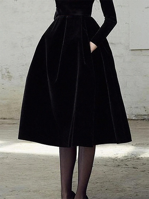 Langemouwen Skinny Effen Kleur Hoge Hals Midi Jurken