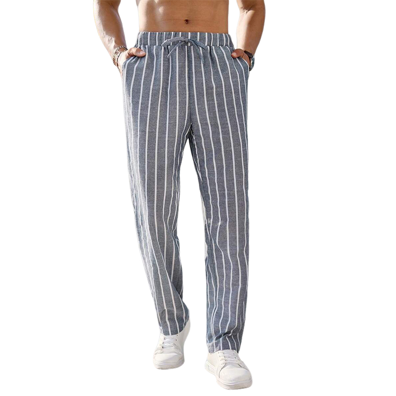 【24-uurs verzending】Heren Casual Katoenen en Linnen Elastische Strandbroek met Strepen MTA0386D6X