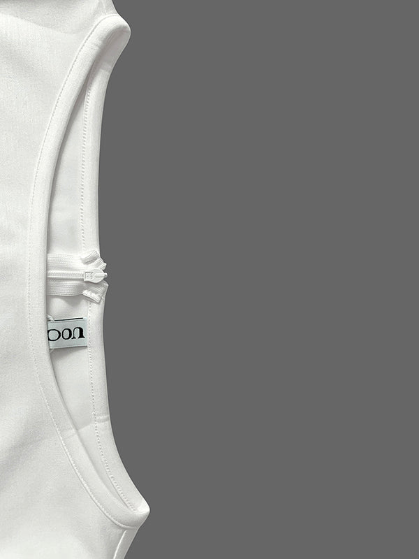 Mouwloze Gazen Plissé Effen Kleur Split-Joint Ronde Hals Avondjurken Maxi Jurken