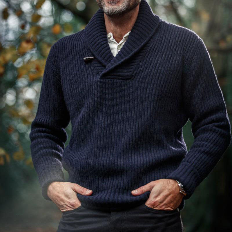 Heren Vintage Klassieke Trui met Lange Mouwen in Effen Kleur 89732685M