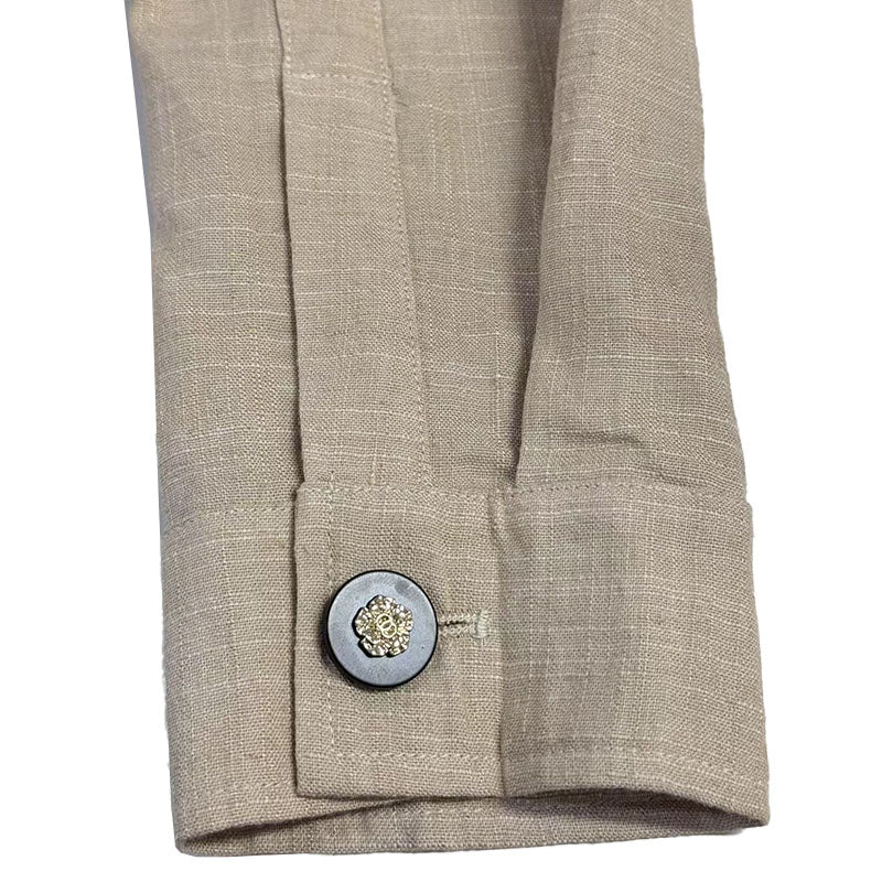 Heren Losse Overhemd met Linnen Borduurwerk en Lange Mouwen 13095416M