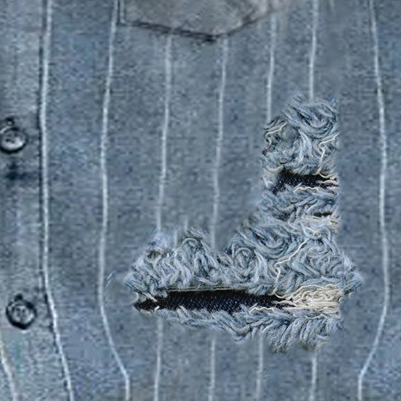 Heren Vintage Gestreepte Versleten Denim Overhemd met Korte Mouwen 13201211Y