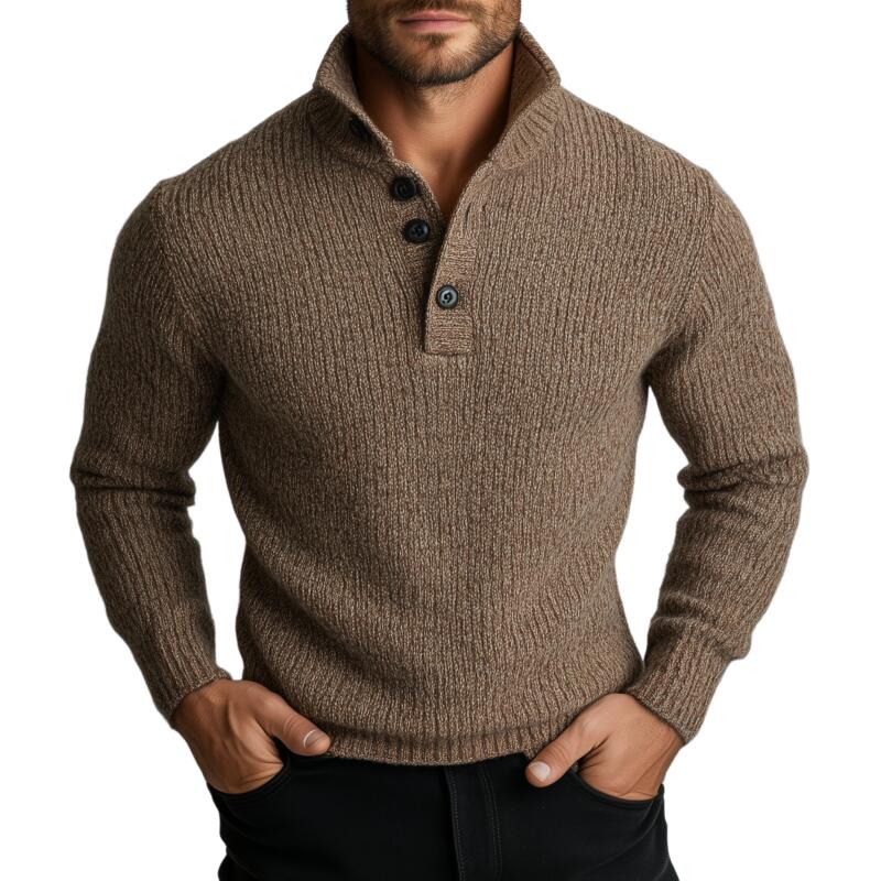 Heren Vintage Glad Polo Kraag Slim Fit Trui met Lange Mouwen MTA2756H8M