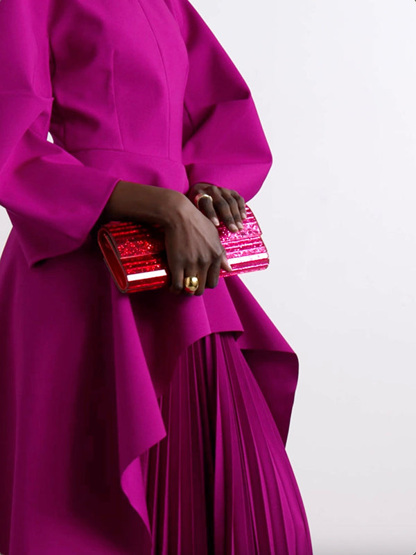 Lange Mouwen Losse Plissé Effen Kleur Split-Joint Gelaagde Ronde Hals Maxi Jurken