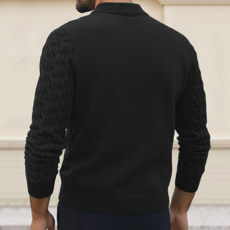 Heren polo trui met V-hals, slim fit, in effen kleur, met kabelpatroon MTA1373H6X