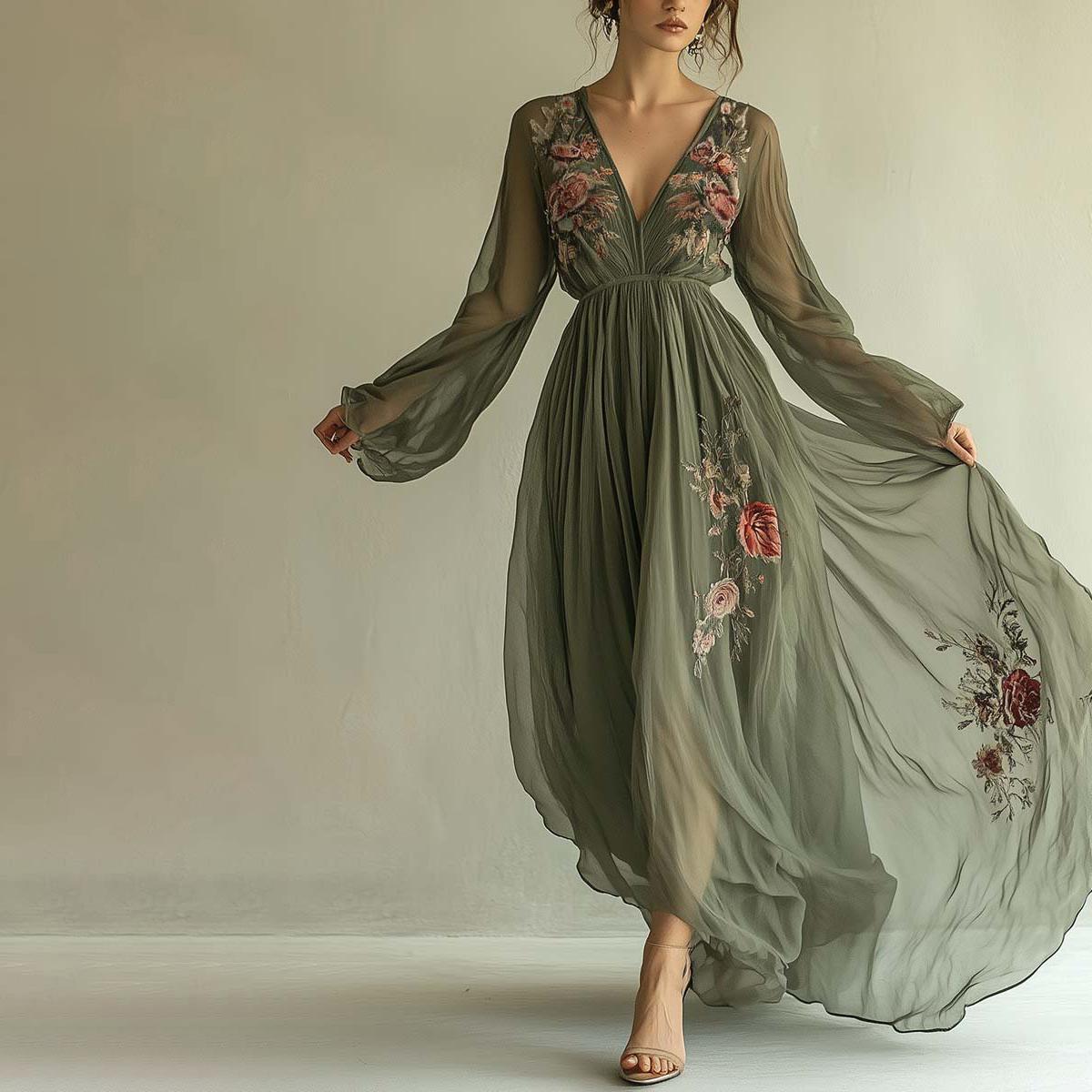 Maria - Elegante Maxi Jurk met Bloemen