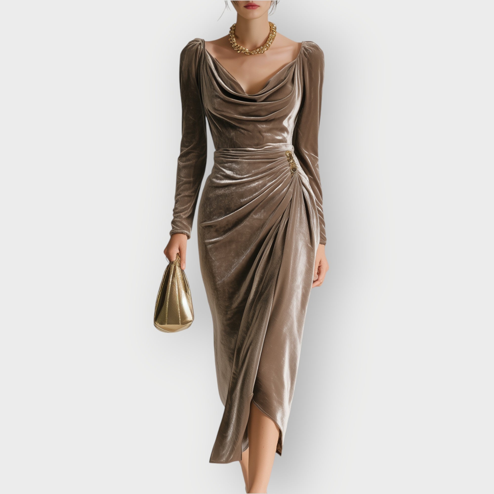 Eadoline - Gelaagde Draped Elegantie Midi Jurk