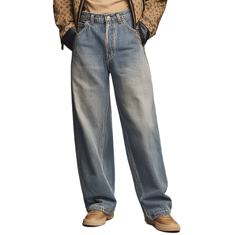 Heren Vintage Gewassen Jeans Recht MTA2935H2P