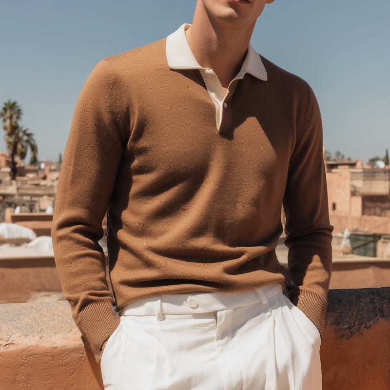 Heren Vintage Elegante Kleurige Polo T-shirt Slim Fit met Lange Mouwen MTA0130H3M