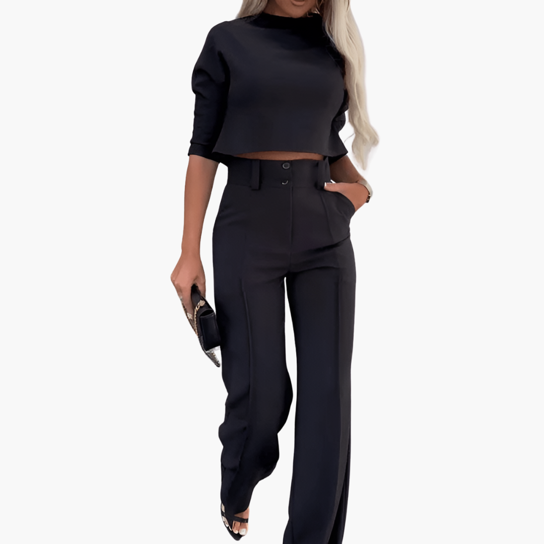 Celina | Elegante Set met Korte Top en Brede Broek