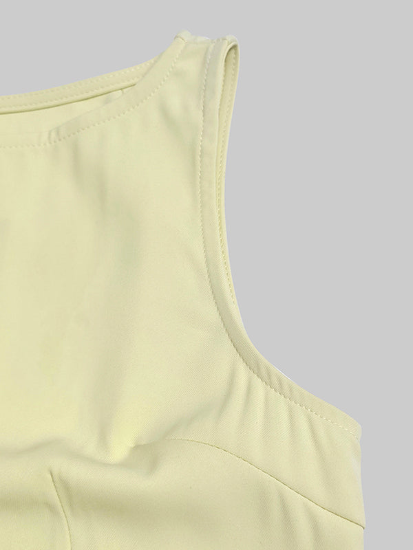 Mouwloze Gazen Plissé Effen Kleur Split-Joint Bootnek Avondjurken Maxi Jurken