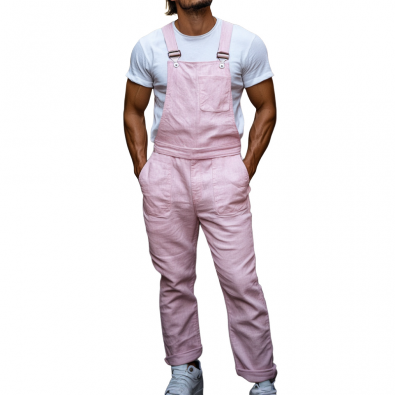 Heren Casual Ademend Linnen Effen Kleur Overalls met Veel Zakjes MTA2716E8M