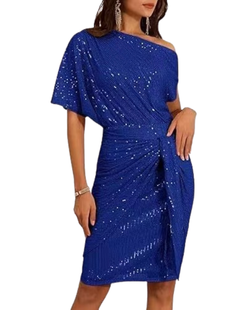 Klaudia | Eén Schouder Jurk met Pailletten voor Feestjes