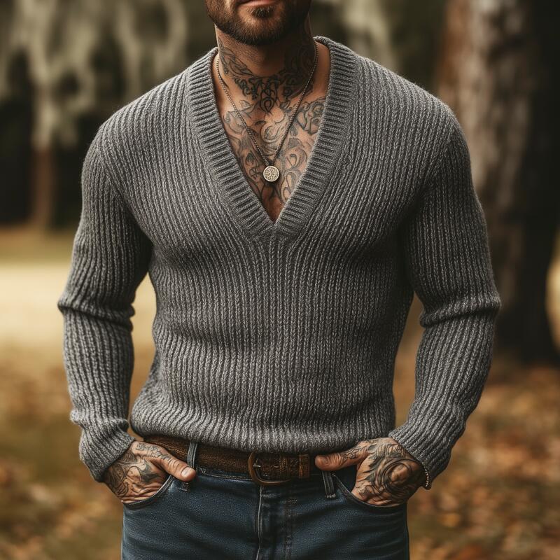 Heren pullover met V-hals, ademend, slim fit, effen kleur MTA2855H8M