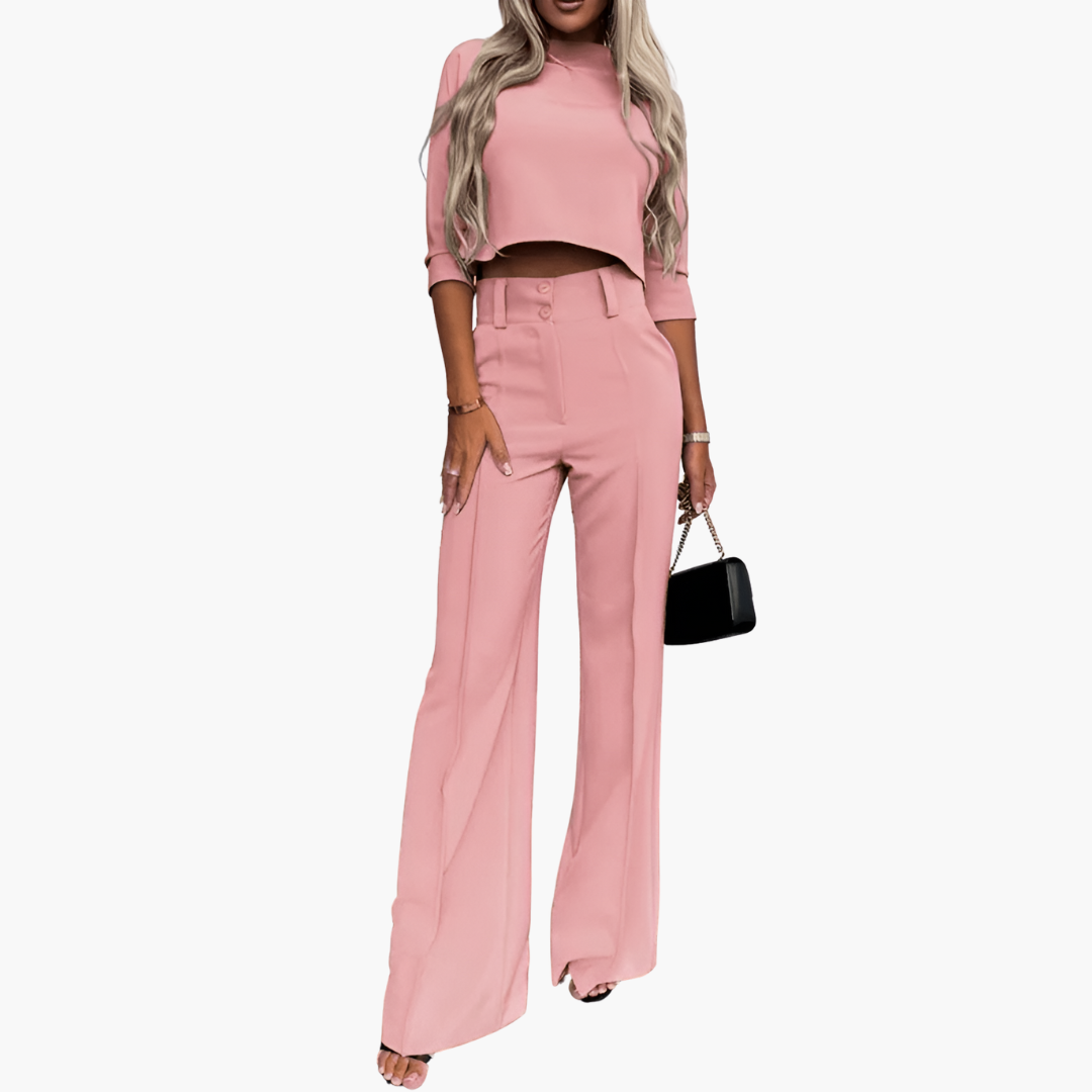 Celina | Elegante Set met Korte Top en Brede Broek