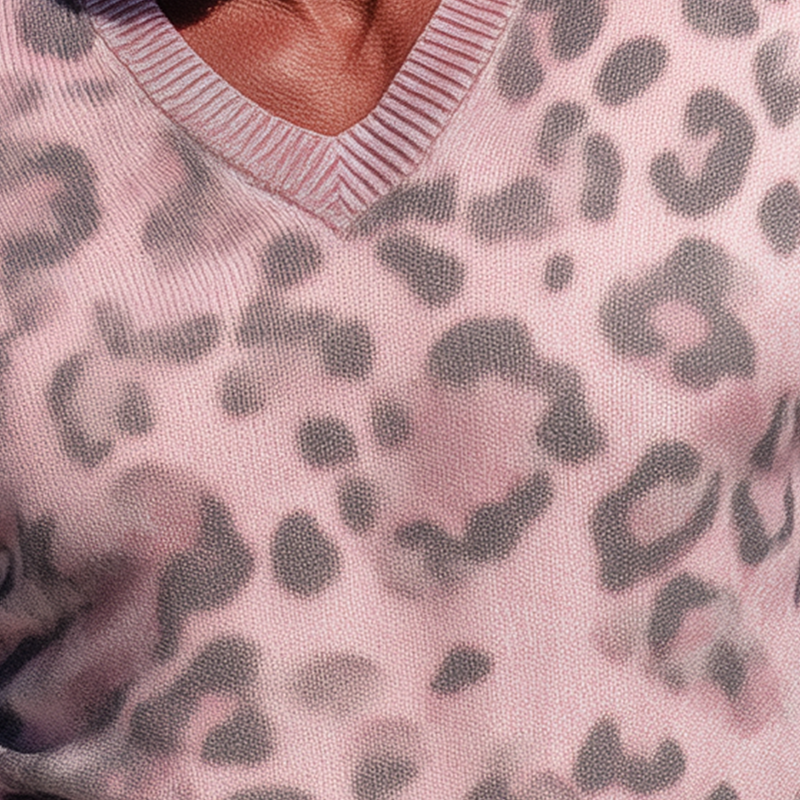 Heren Trui van Gebreid Stof met Luipaardpatroon en V-hals MTA1431H1P