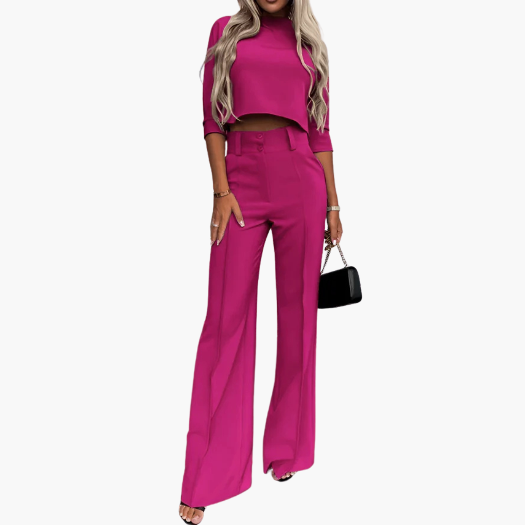 Celina | Elegante Set met Korte Top en Brede Broek