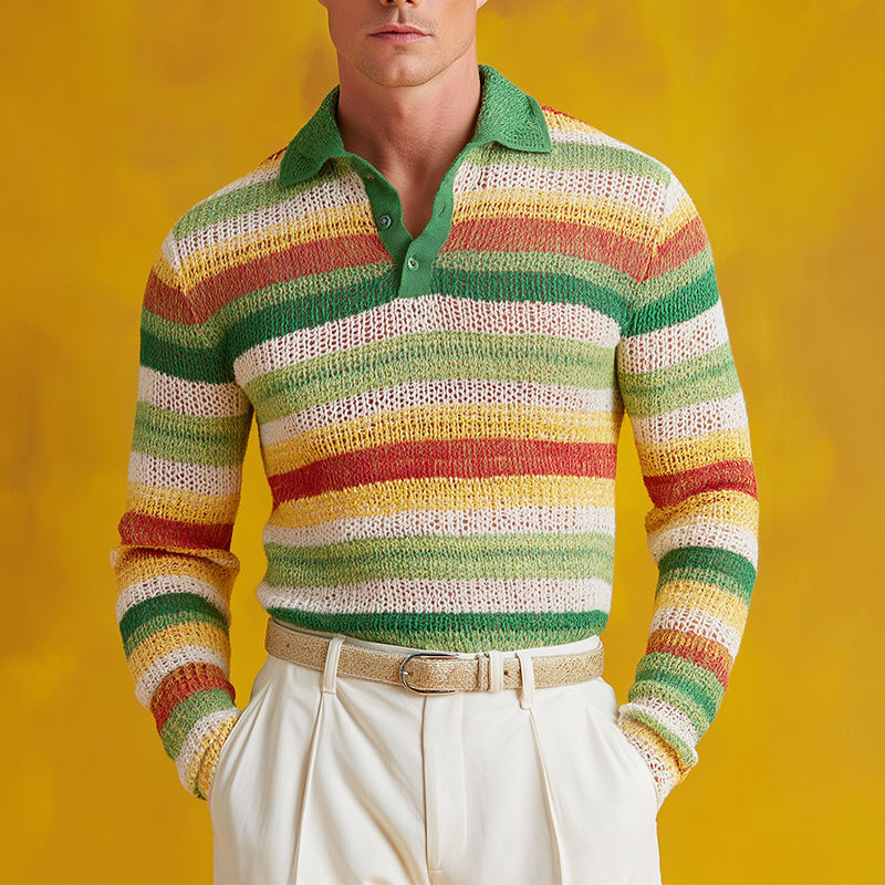 Heren polo sweater met contrasterende streep MTA2942H3P