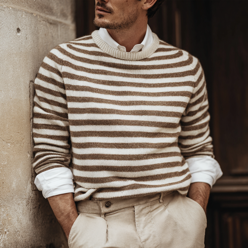 Heren Trui met Strepen en Ronde Halslijn en Lange Mouwen MTA2026H7Z