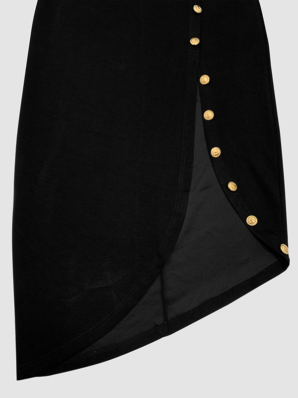 Lange Mouwen Losse Asymmetrische Geknoopte Split-Joint Split-Zijde Mock Neck Maxi Jurken