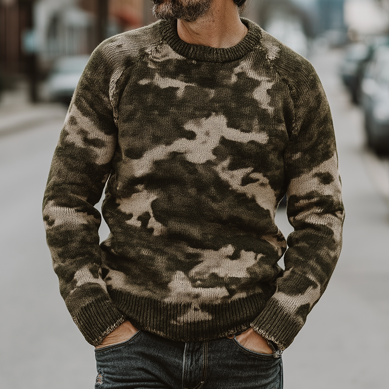 Heren Retro Casual Sweater in Camouflage met Ronde Hals MTA2169H0TO
