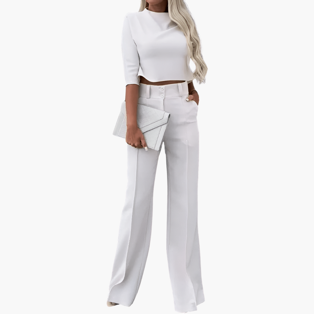 Celina | Elegante Set met Korte Top en Brede Broek