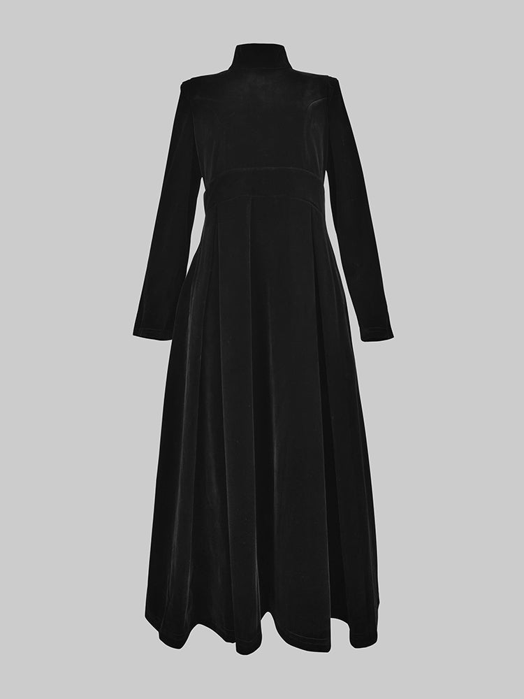 Langemouwen Skinny Effen Kleur Hoge Hals Midi Jurken