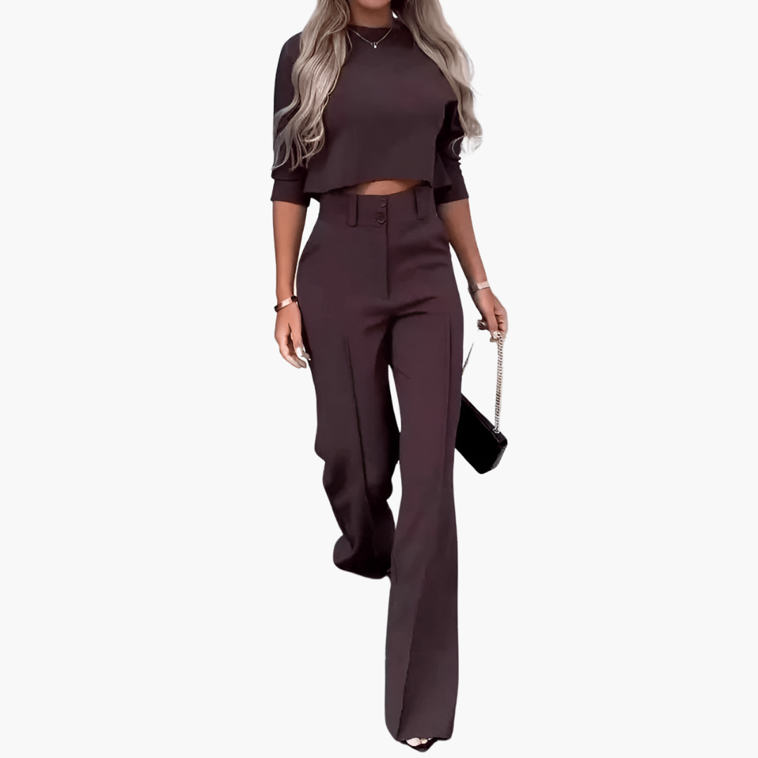 Celina | Elegante Set met Korte Top en Brede Broek