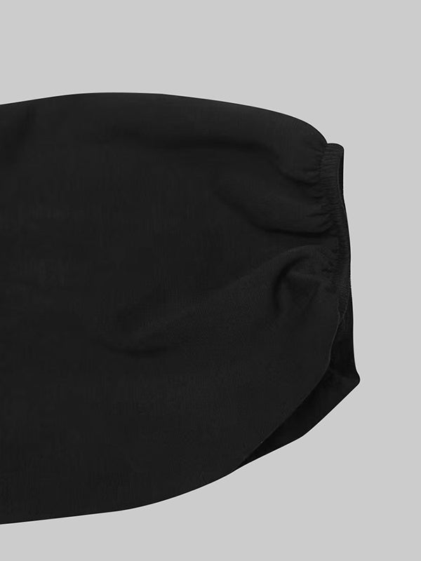 Losse Puff Mouwen Knop Split-zijde Mock Nek Maxi Jurken