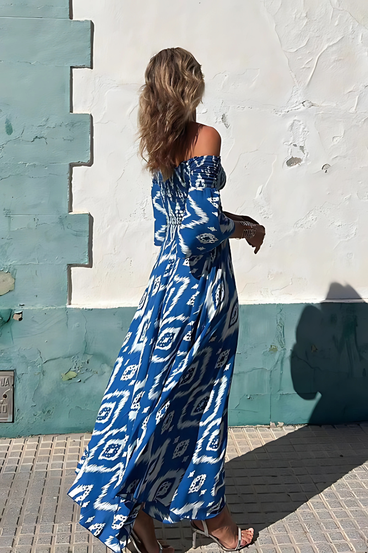 Alina | Maxi Jurk met Ontblote Schouders en Boho Charme