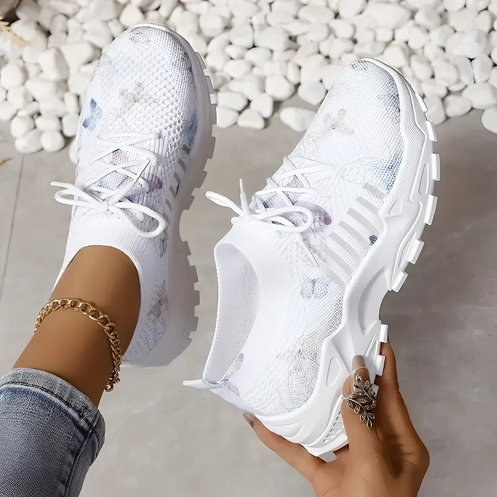 Roze Hardloopsneakers met Bloemenpatroon