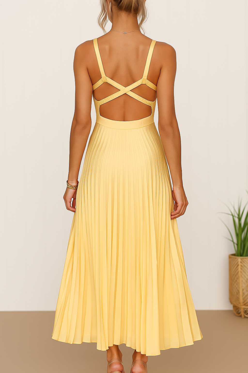Liliana | Zonneschijn Plisséd Midi-jurk