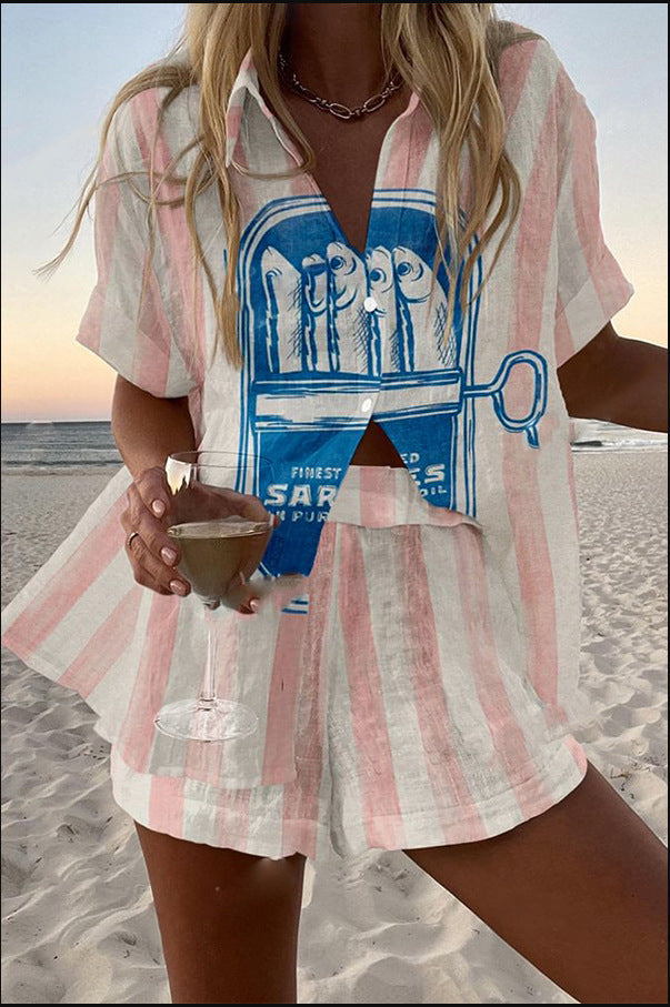 Silava™ | Korte linnen sets met sardineprint