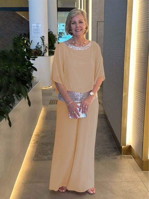 Marcelina | Elegante tweedelige set met pailletten en kleurrijk blokpatroon