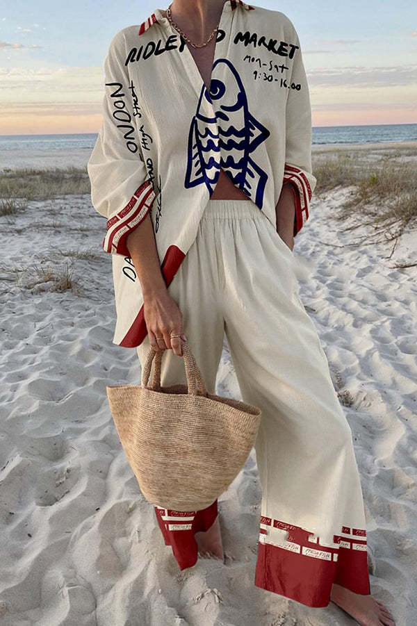 Rounelle™ | Linnen set met blauwe visprint