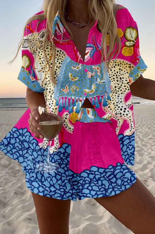 Belina™ | Korte linnen sets met vlinderprint