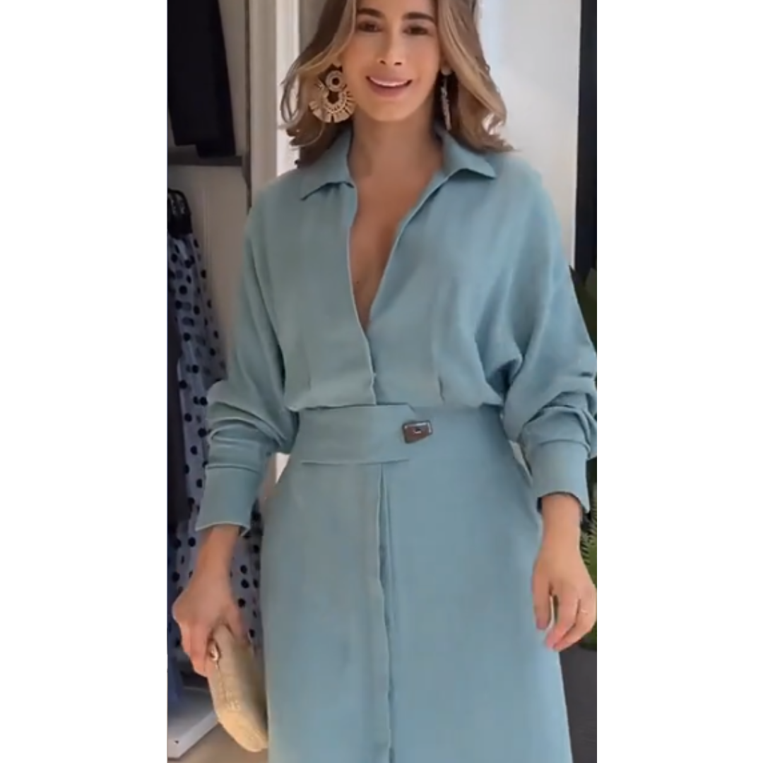 Barbara | Maxijurk van katoen en linnen met knopen en een tailleband