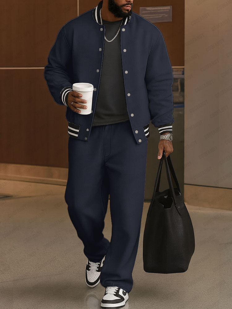 Klassieke Gestreepte Trim Jas Broek Set