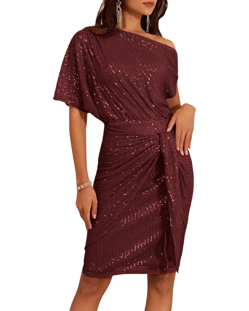 Klaudia | Eén Schouder Jurk met Pailletten voor Feestjes