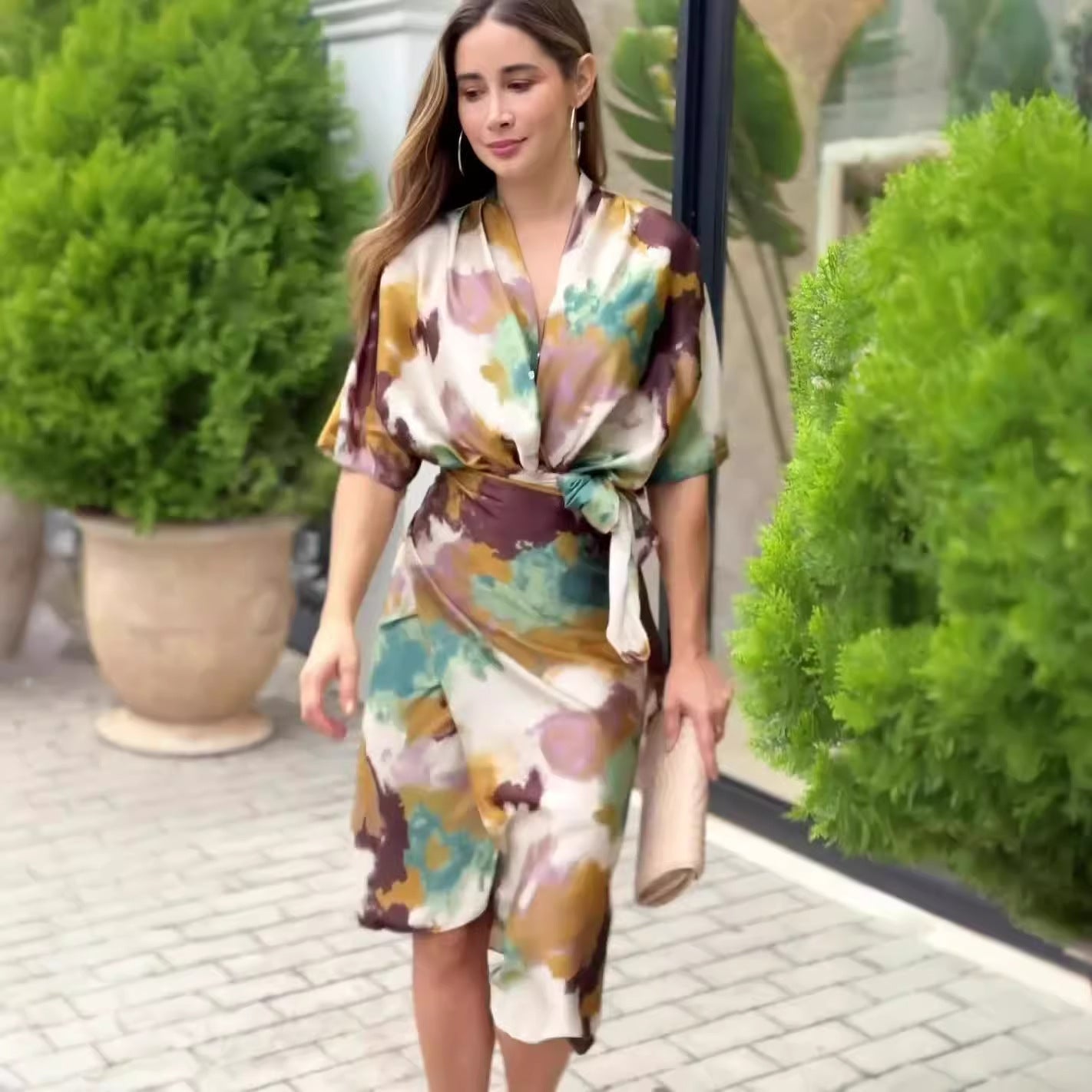 Stefka | Elegante jurk met abstracte print, wrap-stijl voor vrouwen