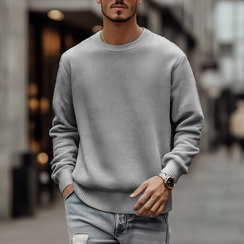 Heren casual ademend sweater met ronde hals, los, lange mouwen, gebreid MTA3154G7M