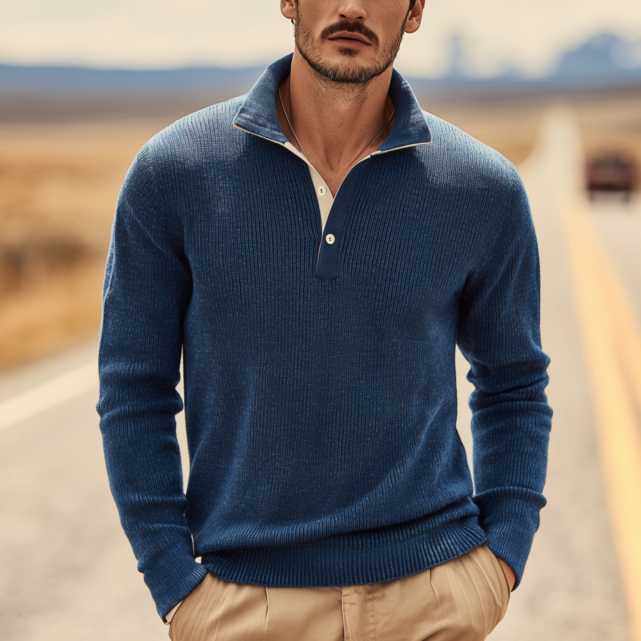 Heren klassieke polo sweater met lange mouwen in slim fit MTA0204H8K