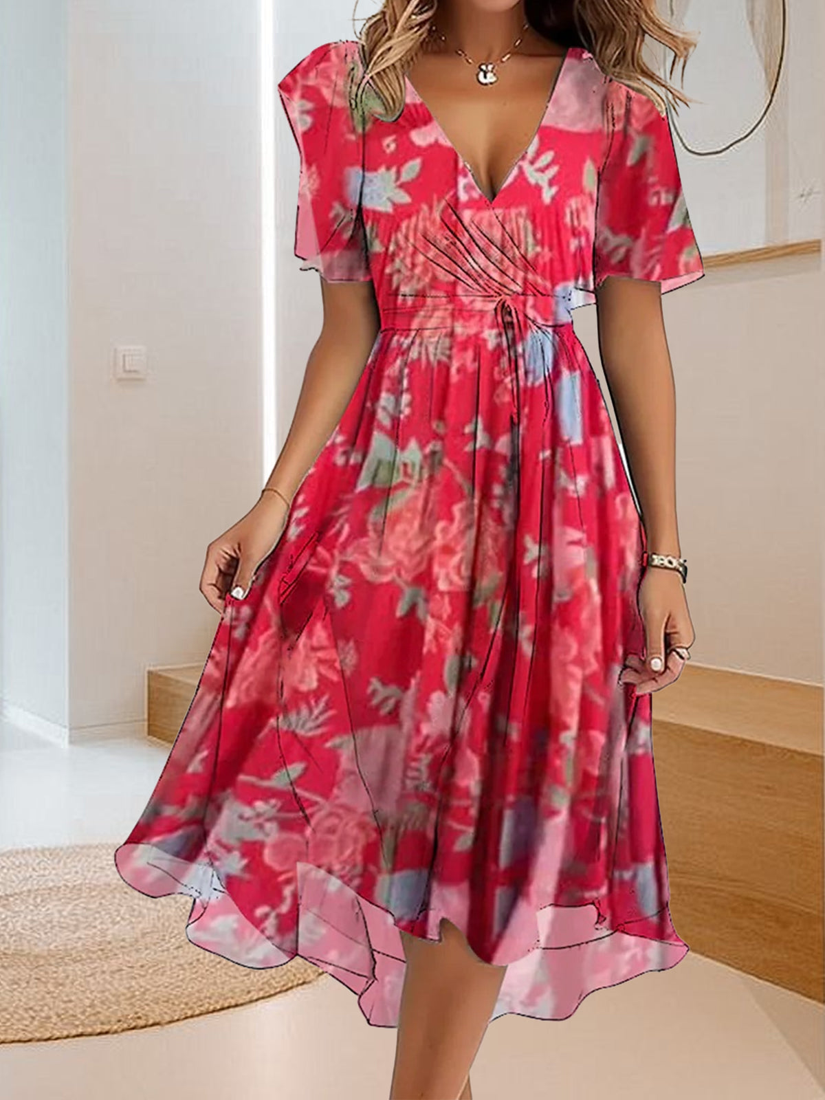 Alicja | Casual jurk met eenvoudige print en V-hals