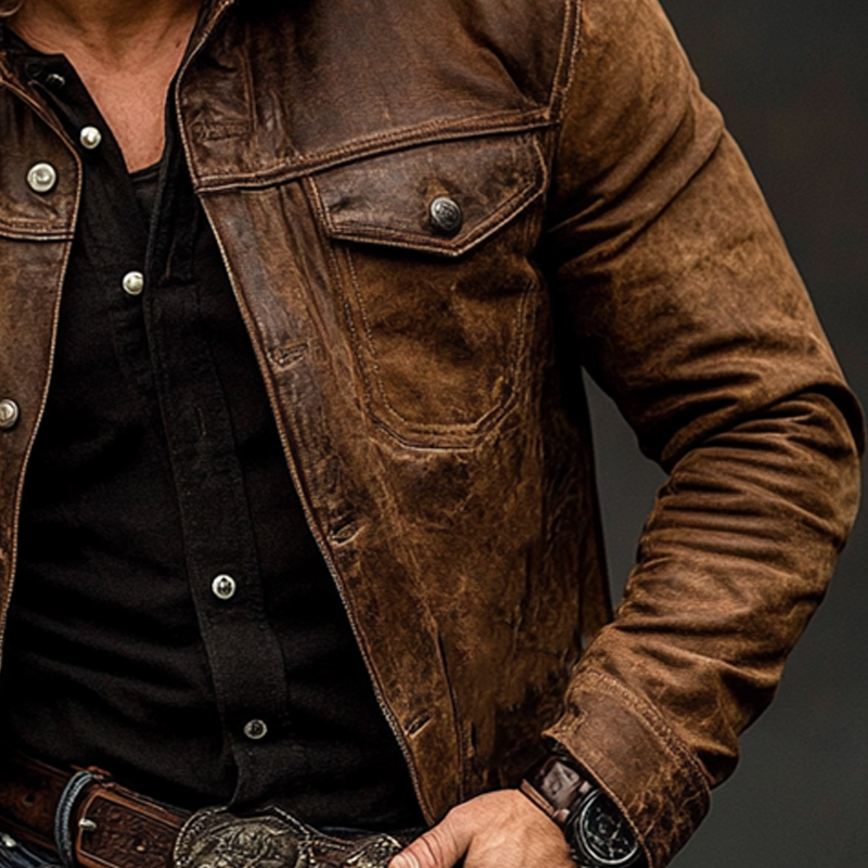 Heren Retro Versleten PU Leren Jas met Kraag - Model MTA2098H3X