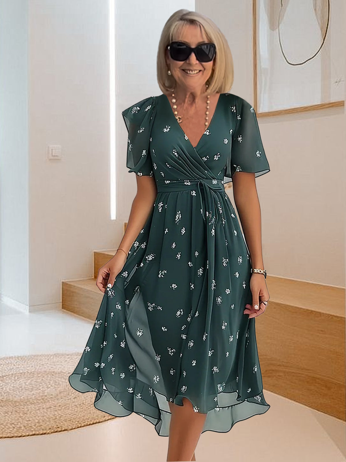 Alicja | Casual jurk met eenvoudige print en V-hals