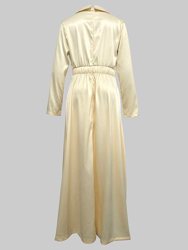 A-Lijn Hoge Taille Plissé Effen Kleur V-Hals Maxi Jurken